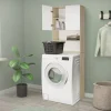 Waschmaschinenschrank Waschmaschinen Regal 62,5x25x190 cm mit 2 Türen und 2 Ablagen in Weiß/Sonoma Eiche ML-Design