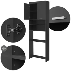 Waschmaschinenschrank Waschmaschinen Regal 63x24x187,5 cm mit 2 Türen und 2 Ablagen in Dunkelgrau ML-Design