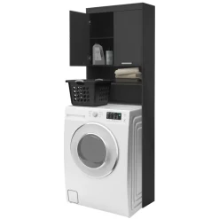 Waschmaschinenschrank Waschmaschinen Regal 63x24x187,5 cm mit 2 Türen und 2 Ablagen in Dunkelgrau ML-Design