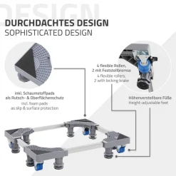 Waschmaschinen Untergestell Podest 43-66 cm x 38-66 cm verstellbare Maße mit Rollen in Grau ML-Design