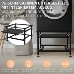 Waschmaschinen Untergestell Unterschrank  62,5x53,5x45 cm mit ausziehbarer Ablage in Schwarz ML-Design