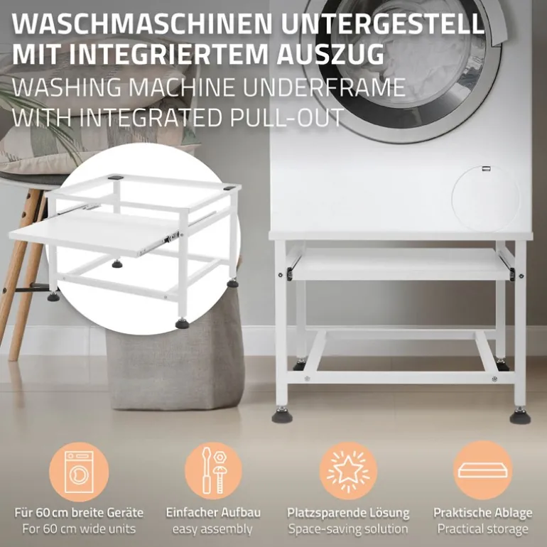 Waschmaschinen Untergestell Unterschrank 62,5x53,5x45 cm mit ausziehbarer Ablage in Weiß ML-Design