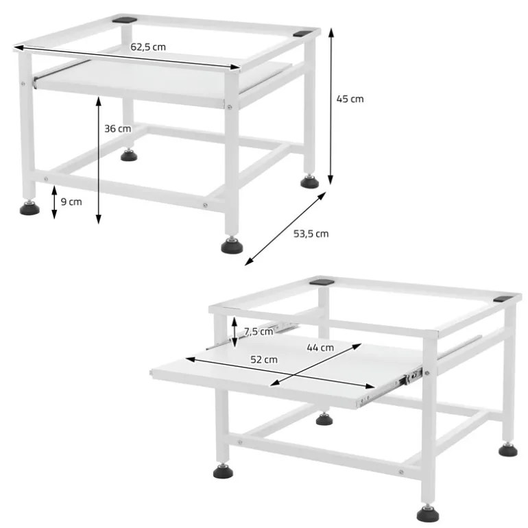 Waschmaschinen Untergestell Unterschrank 62,5x53,5x45 cm mit ausziehbarer Ablage in Weiß ML-Design