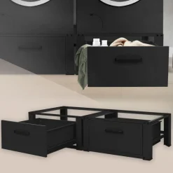Waschmaschinen Untergestell Unterschrank 2er 64x53,5x31,5 cm mit Schublade in Schwarz ML-Design