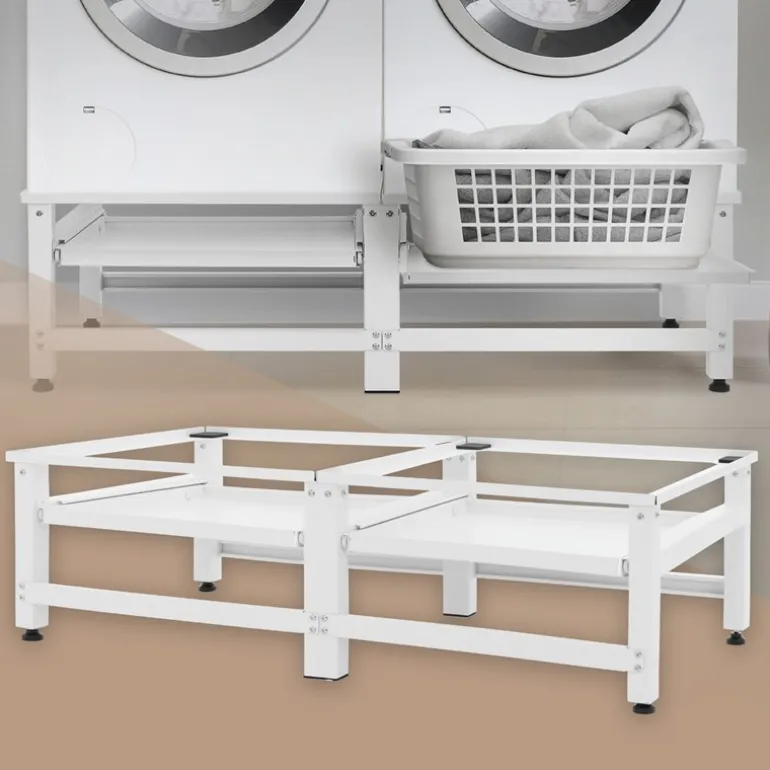 Waschmaschinen Untergestell Unterschrank 2er Set 61x53,5x37 cm mit ausziehbarer Ablage in Weiß ML-Design