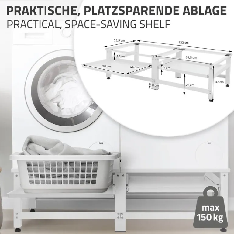 Waschmaschinen Untergestell Unterschrank 2er Set 61x53,5x37 cm mit ausziehbarer Ablage in Weiß ML-Design