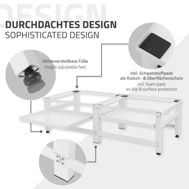 Waschmaschinen Untergestell Unterschrank 2er Set 61x53,5x37 cm mit ausziehbarer Ablage in Weiß ML-Design