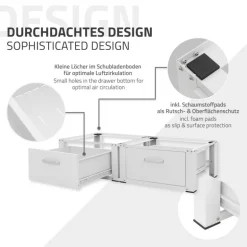Waschmaschinen Untergestell Unterschrank 2er Set 64x53,5x31,5 cm mit 2 Schubladen in Weiß ML-Design