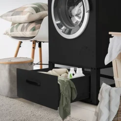 Waschmaschinen Untergestell Unterschrank 63x54x31 cm mit Schublade in Schwarz ML-Design