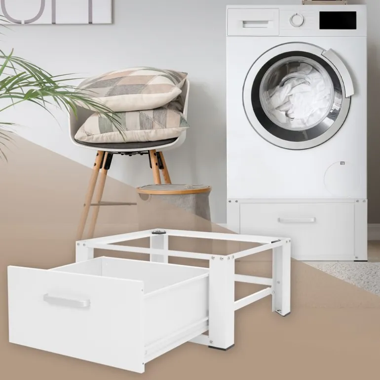 Waschmaschinen Untergestell Unterschrank 63x54x31 cm mit Schublade in Weiß ML-Design