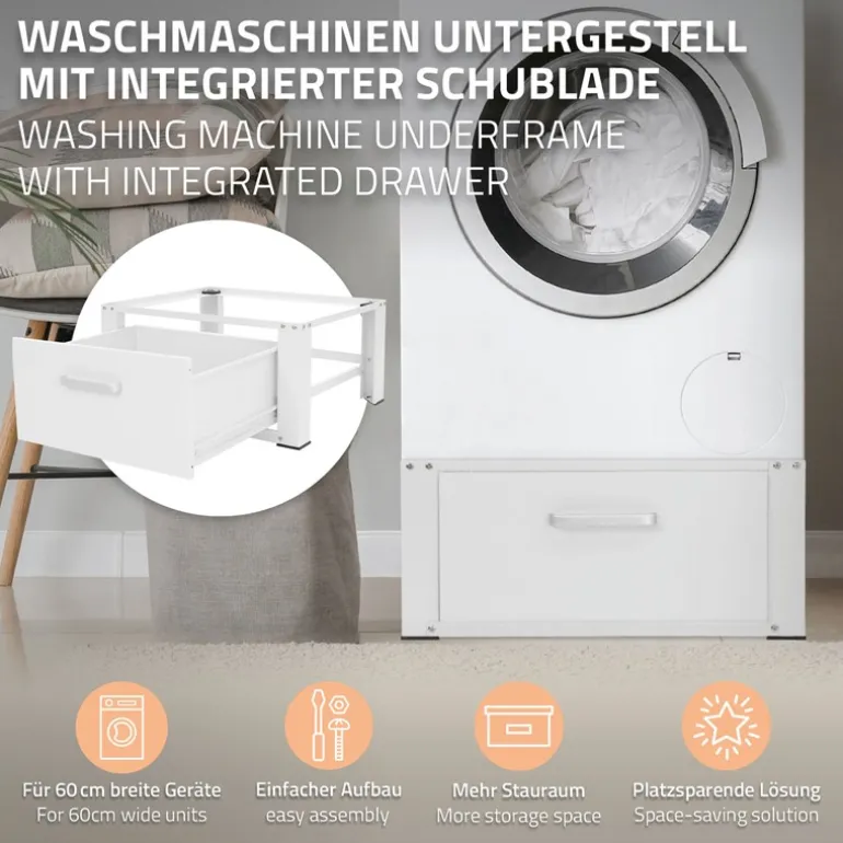 Waschmaschinen Untergestell Unterschrank 63x54x31 cm mit Schublade in Weiß ML-Design