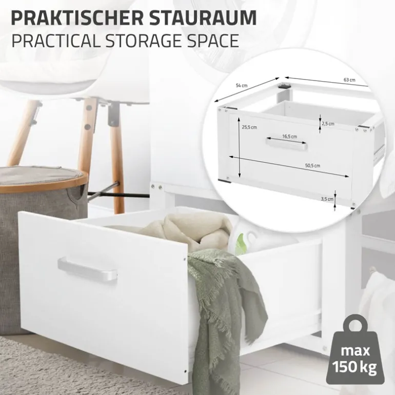 Waschmaschinen Untergestell Unterschrank 63x54x31 cm mit Schublade in Weiß ML-Design
