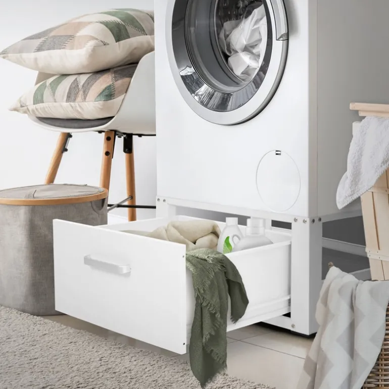Waschmaschinen Untergestell Unterschrank 63x54x31 cm mit Schublade in Weiß ML-Design