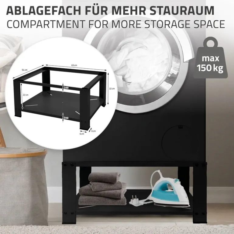 Waschmaschinen Untergestell Unterschrank 63x54x32 cm mit Ablage in Schwarz ML-Design