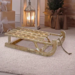 Weihnachtsdeko Schlitten 50,5x13,5x23,5 cm braun aus Holz mit LED