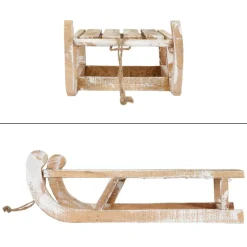 Weihnachtsdeko Schlitten 50,5x13,5x23,5 cm braun aus Holz mit LED