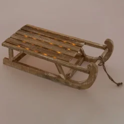 Weihnachtsdeko Schlitten 50,5x13,5x23,5 cm braun aus Holz mit LED