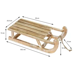 Weihnachtsdeko Schlitten 50,5x13,5x23,5 cm braun aus Holz mit LED