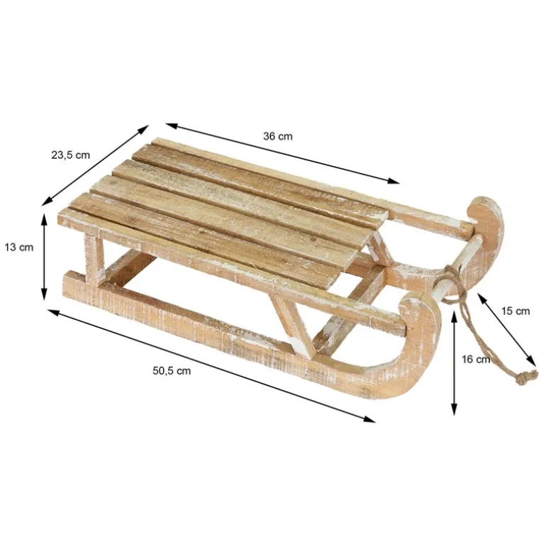 Weihnachtsdeko Schlitten 50,5x13,5x23,5 cm braun aus Holz mit LED