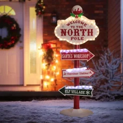 Weihnachtsdeko Wegweiser 95cm 59 bunte LEDs Innen/Außen Nordpol Wetterfest