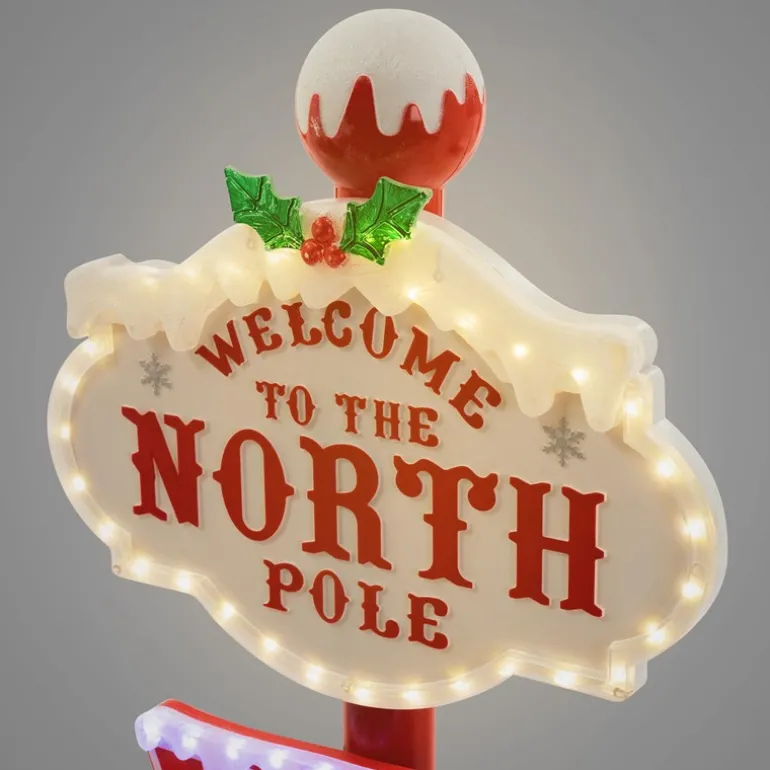 Weihnachtsdeko Wegweiser 95cm 59 bunte LEDs Innen/Außen Nordpol Wetterfest