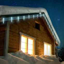 Weihnachtslichterkette LED Eiszapfen Lichterkette Kaltweiß 19 Zapfen 40 LEDs 8 Leuchtmodi mit Timer
