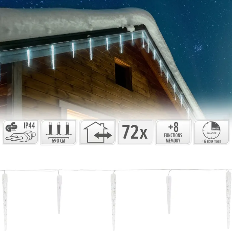 Weihnachtslichterkette LED Eiszapfen Lichterkette Kaltweiß 23 Zapfen 8 Leuchtmodi mit Timer