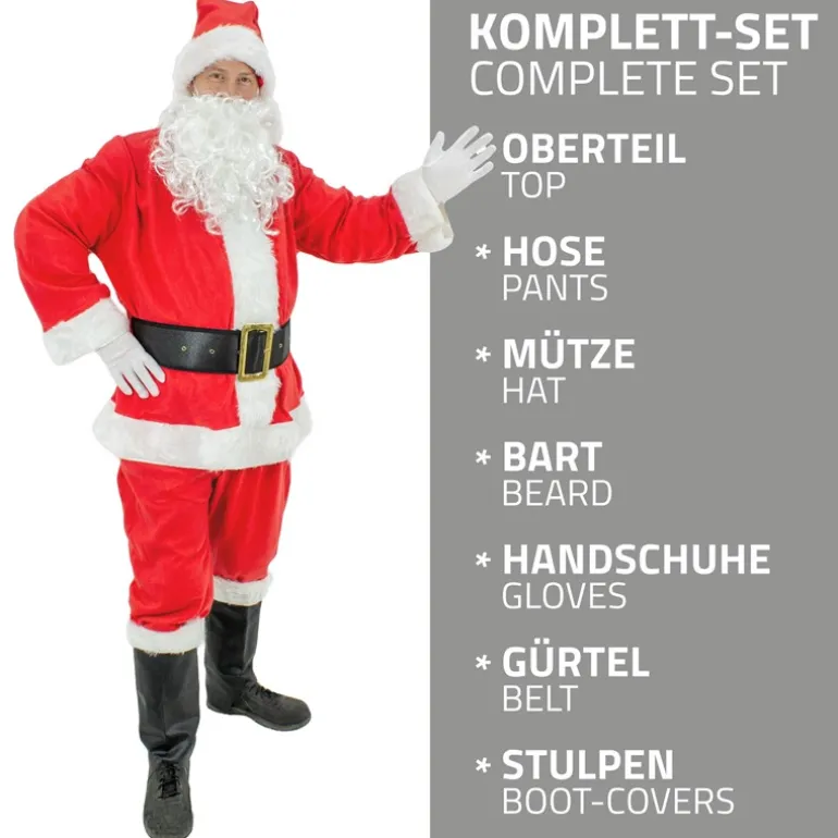 Weihnachtsmann Kostüm 7-Teilig Rot/Weiß One Size aus Polyester