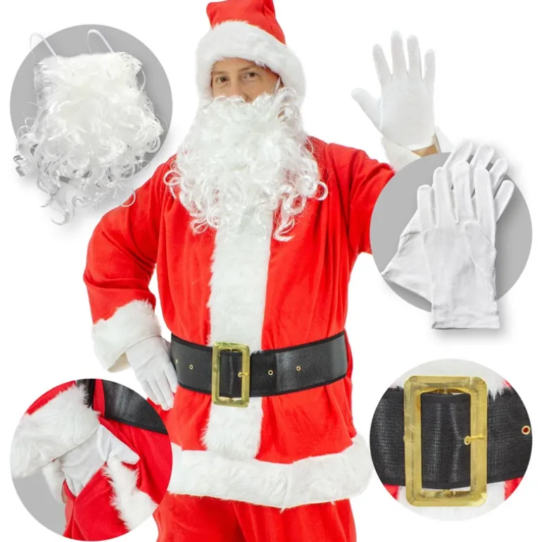 Weihnachtsmann Kostüm 7-Teilig Rot/Weiß One Size aus Polyester