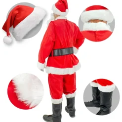 Weihnachtsmann Kostüm 7-Teilig Rot/Weiß One Size aus Polyester