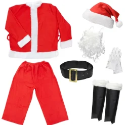 Weihnachtsmann Kostüm 7-Teilig Rot/Weiß One Size aus Polyester
