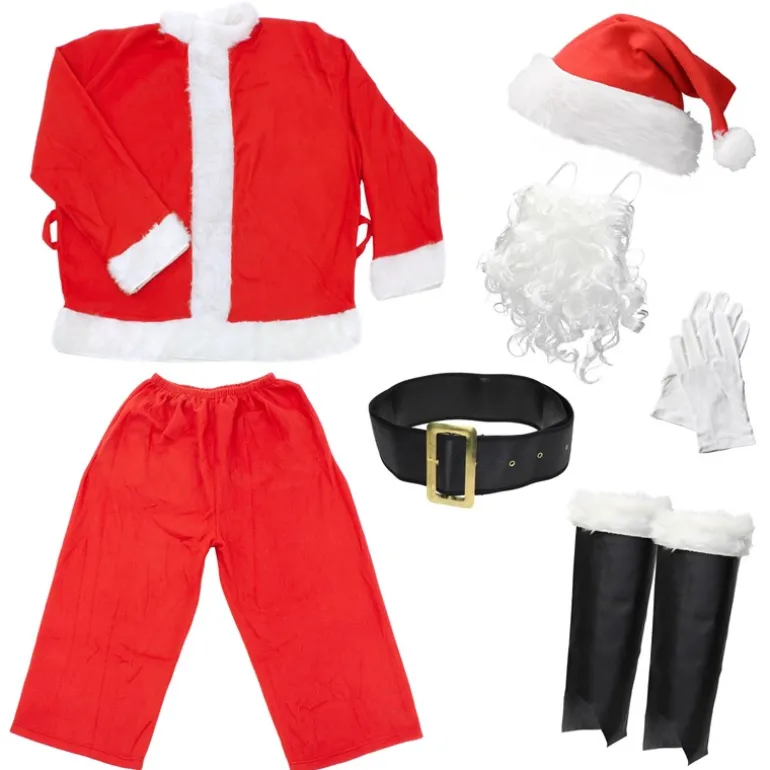 Weihnachtsmann Kostüm 7-Teilig Rot/Weiß One Size aus Polyester