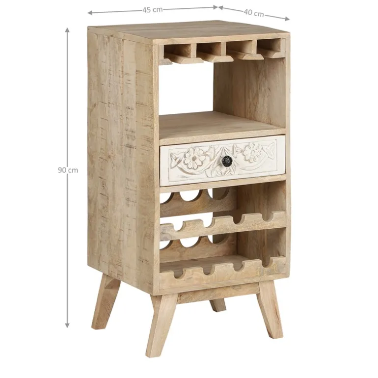 Weinregal mit Gläserhalterung 45x90x40 cm aus Sheesham Holz WOMO-Design