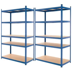 Werkstattregal 2er Set 200x100x50 cm Blau aus Metall und MDF Holzfaserplatte bis 875 kg