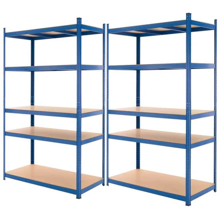 Werkstattregal 2er Set 200x100x50 cm Blau aus Metall und MDF Holzfaserplatte bis 875 kg