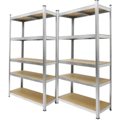 Werkstattregal 2er Set 200x100x50 cm Silber aus MDF und Metall bis 750 kg