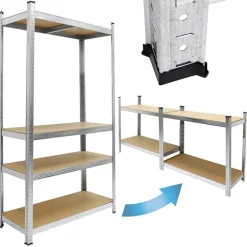 Werkstattregal silber, 160x80x40 cm, aus MDF und Metall, bis 320 kg