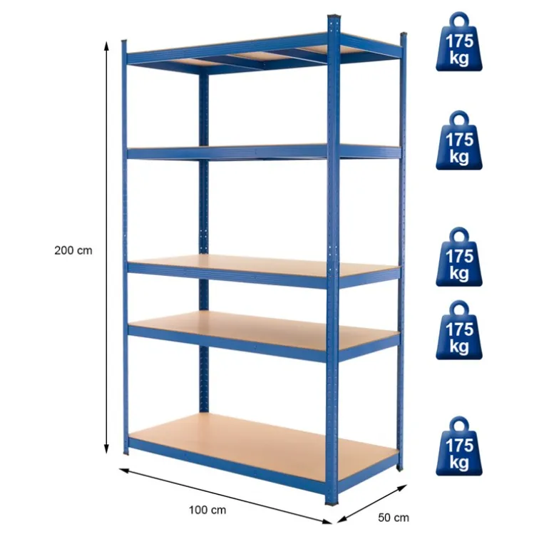 Werkstattregal 200x100x50 cm Blau aus Metall und MDF Holzfaserplatte bis 875 kg