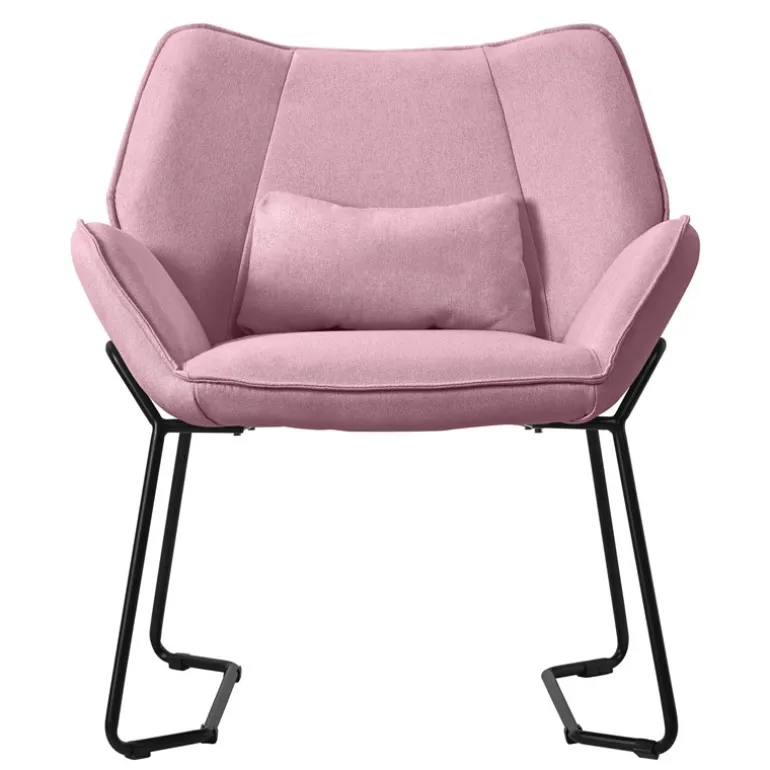 Wohnzimmersessel Loungesessel Rosa mit Rückenkissen bis 120 Kilogramm Polyesterbezug in Leinen Optik ML-Design