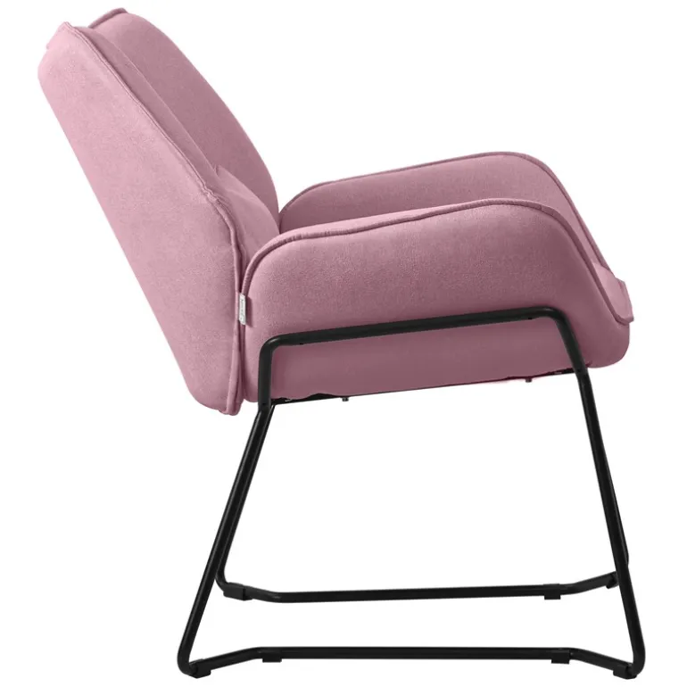 Wohnzimmersessel Loungesessel Rosa mit Rückenkissen bis 120 Kilogramm Polyesterbezug in Leinen Optik ML-Design