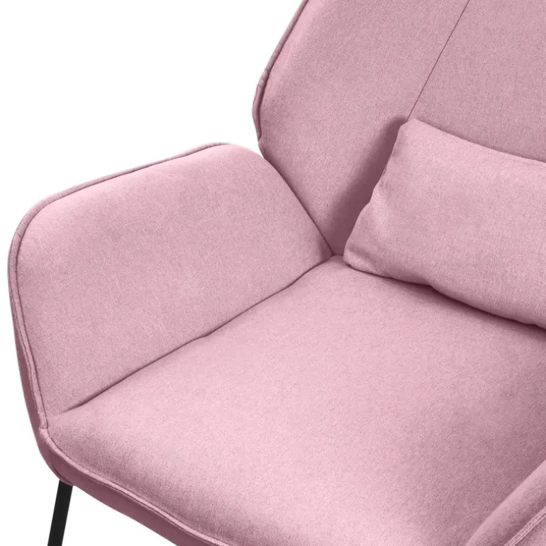 Wohnzimmersessel Loungesessel Rosa mit Rückenkissen bis 120 Kilogramm Polyesterbezug in Leinen Optik ML-Design