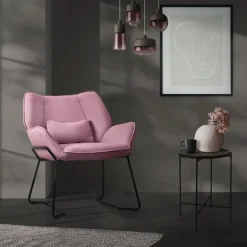 Wohnzimmersessel Loungesessel Rosa mit Rückenkissen bis 120 Kilogramm Polyesterbezug in Leinen Optik ML-Design