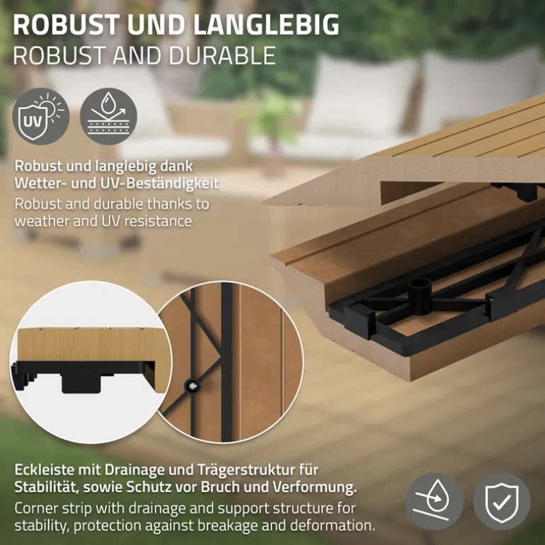 WPC Abschlussleiste 38x2x7,5 cm für WPC Bodenfliese Ecke rechts Teak ML-Design