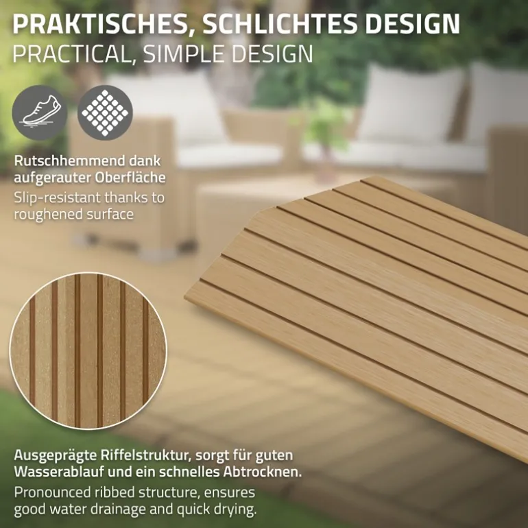 WPC Abschlussleiste 38x2x7,5 cm für WPC Bodenfliese Ecke rechts Teak ML-Design