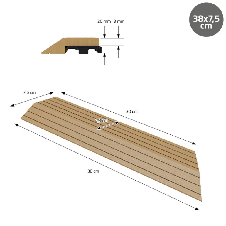 WPC Abschlussleiste 38x2x7,5 cm für WPC Bodenfliese Ecke rechts Teak ML-Design
