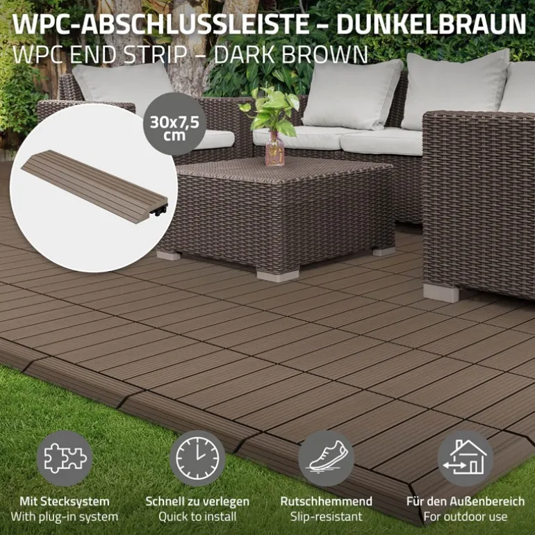 WPC Abschlussleiste 30x2x7,5 cm für WPC Bodenfliese gerade Dunkelbraun ML-Design