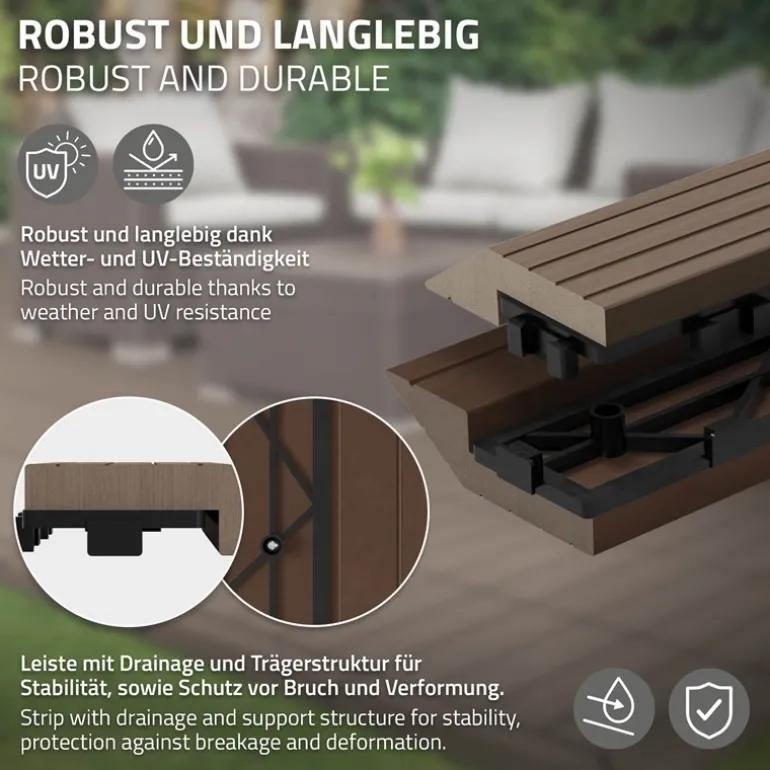 WPC Abschlussleiste 30x2x7,5 cm für WPC Bodenfliese gerade Dunkelbraun ML-Design