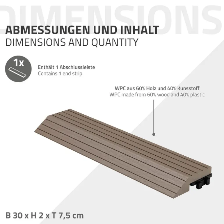 WPC Abschlussleiste 30x2x7,5 cm für WPC Bodenfliese gerade Dunkelbraun ML-Design