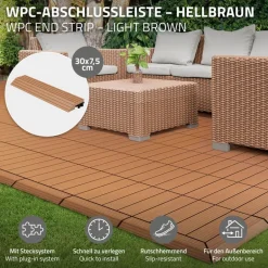 WPC Abschlussleiste 30x2x7,5 cm für WPC Bodenfliese gerade Hellbraun ML-Design