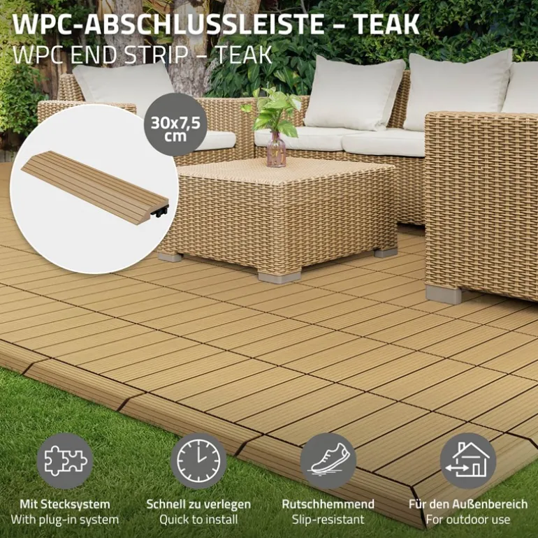 WPC Abschlussleiste 30x2x7,5 cm für WPC Bodenfliese gerade Teak ML-Design